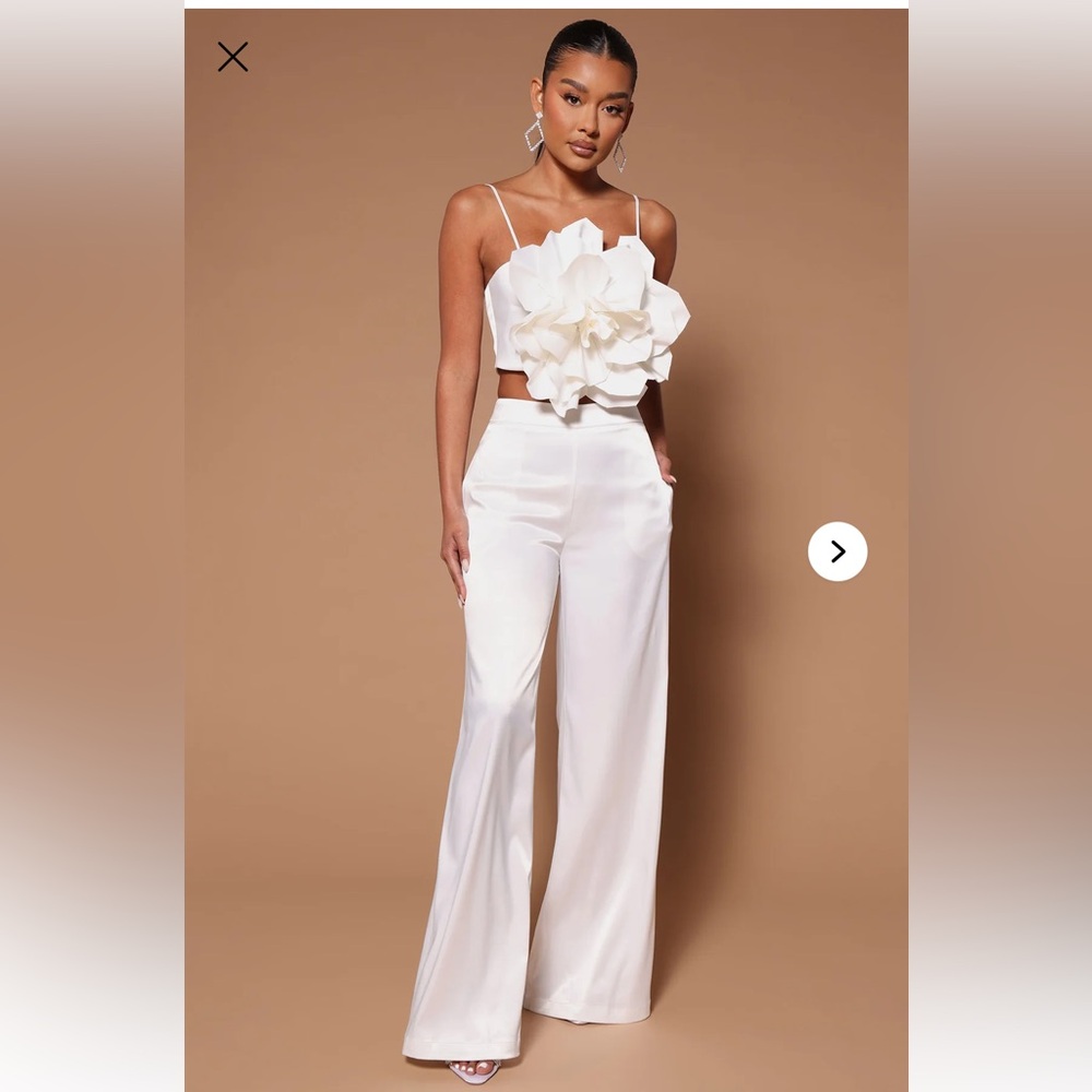 Floral Wide-Leg Satin Pants - White bride bachelorette wedding